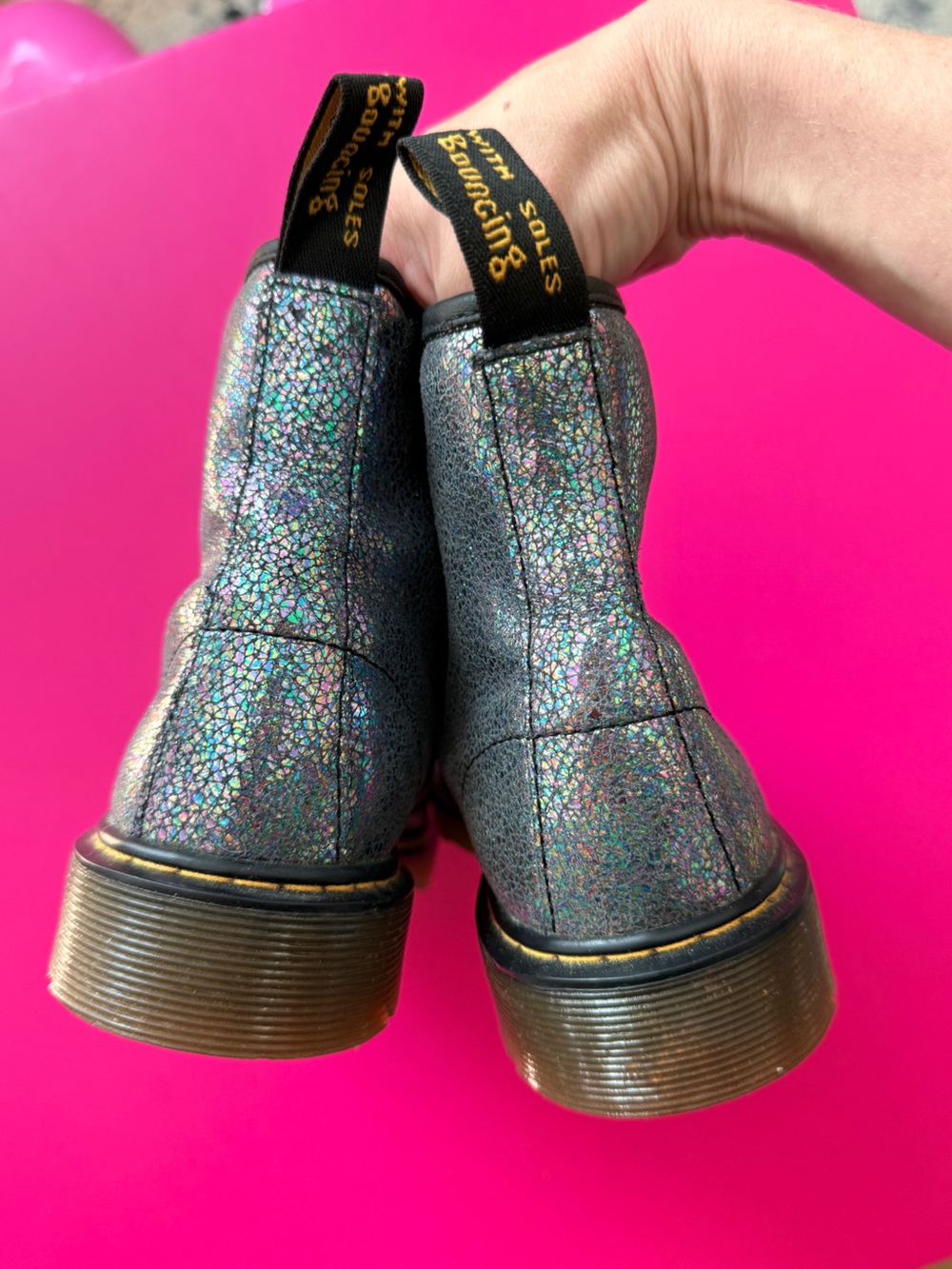 Doc Martens Delaney Boots Metallic Iridescent Black Rainbow Sparkle Size 5 EU 36 - Picture 3 of 14